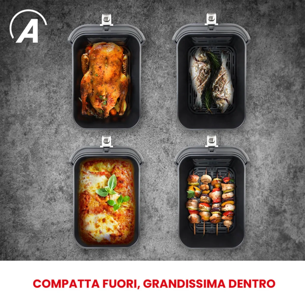 Friggitrice ad aria multifunzione Infinity capacità 8 litri display digitale 10 programmi finestra con luce interna potenza 1700 watt bianco Ardes - Image 3