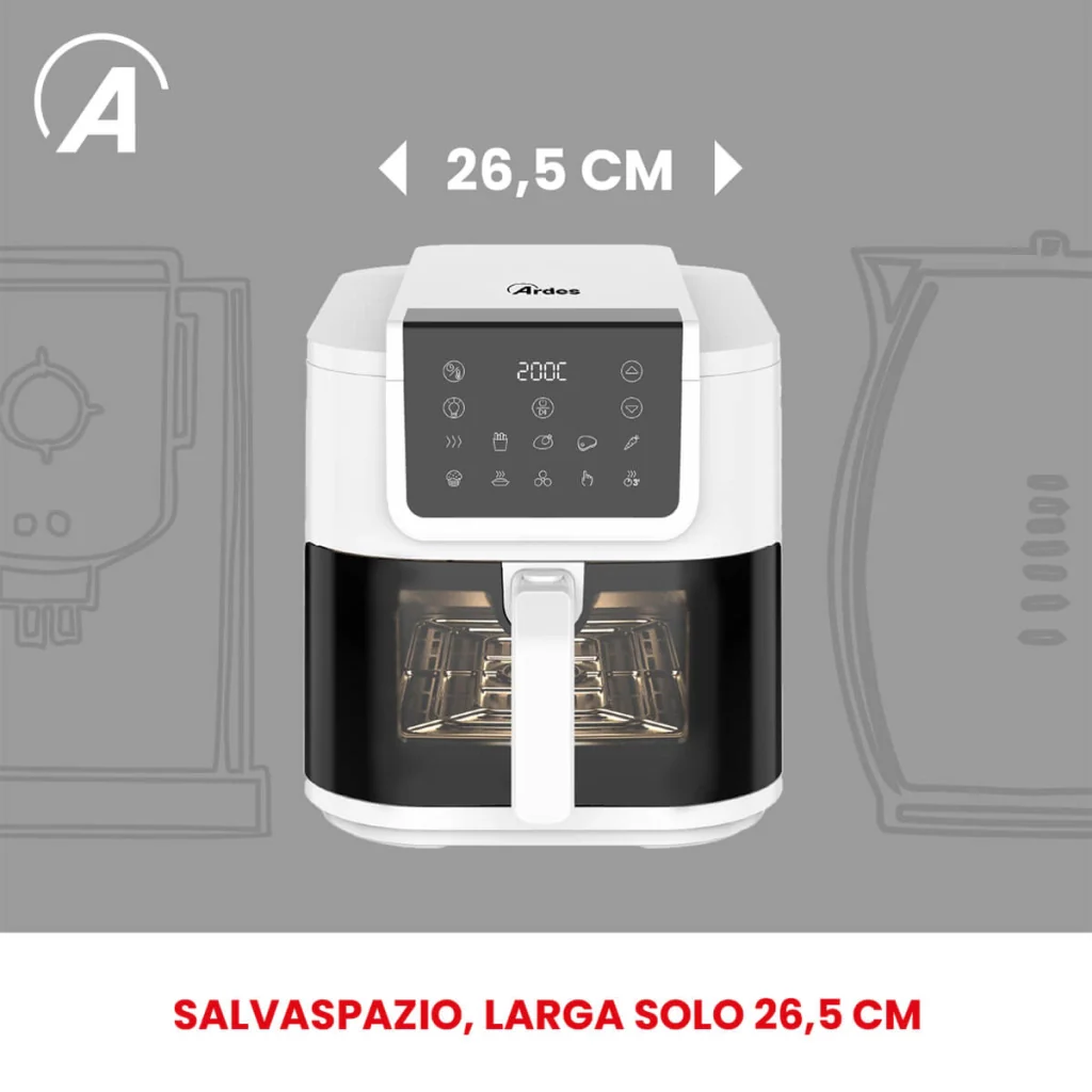 Friggitrice ad aria multifunzione Infinity capacità 8 litri display digitale 10 programmi finestra con luce interna potenza 1700 watt bianco Ardes - Image 4