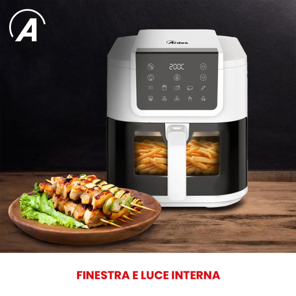 Friggitrice ad aria multifunzione Infinity capacità 8 litri display digitale 10 programmi finestra con luce interna potenza 1700 watt bianco Ardes - Image 6