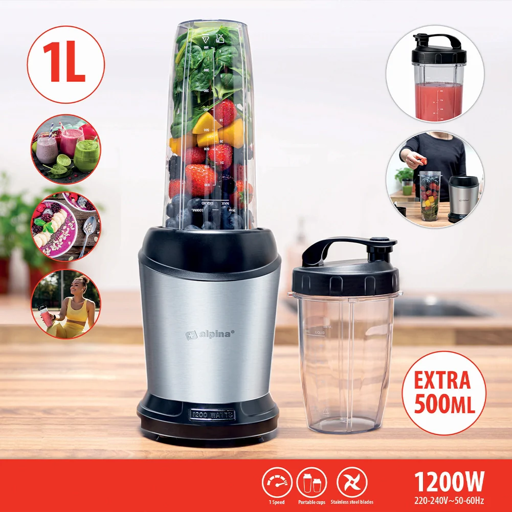 Frullatore Acciaio Inossidabile Smoothie Blender con Caraffa da Asporto 1200W - Image 3