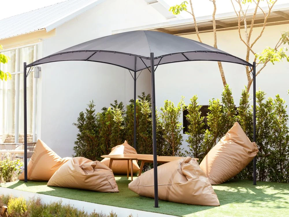 Gazebo da giardino con struttura in metallo e tessuto grigio 305 x 305 cm pergola esterno terrazzo - Image 4