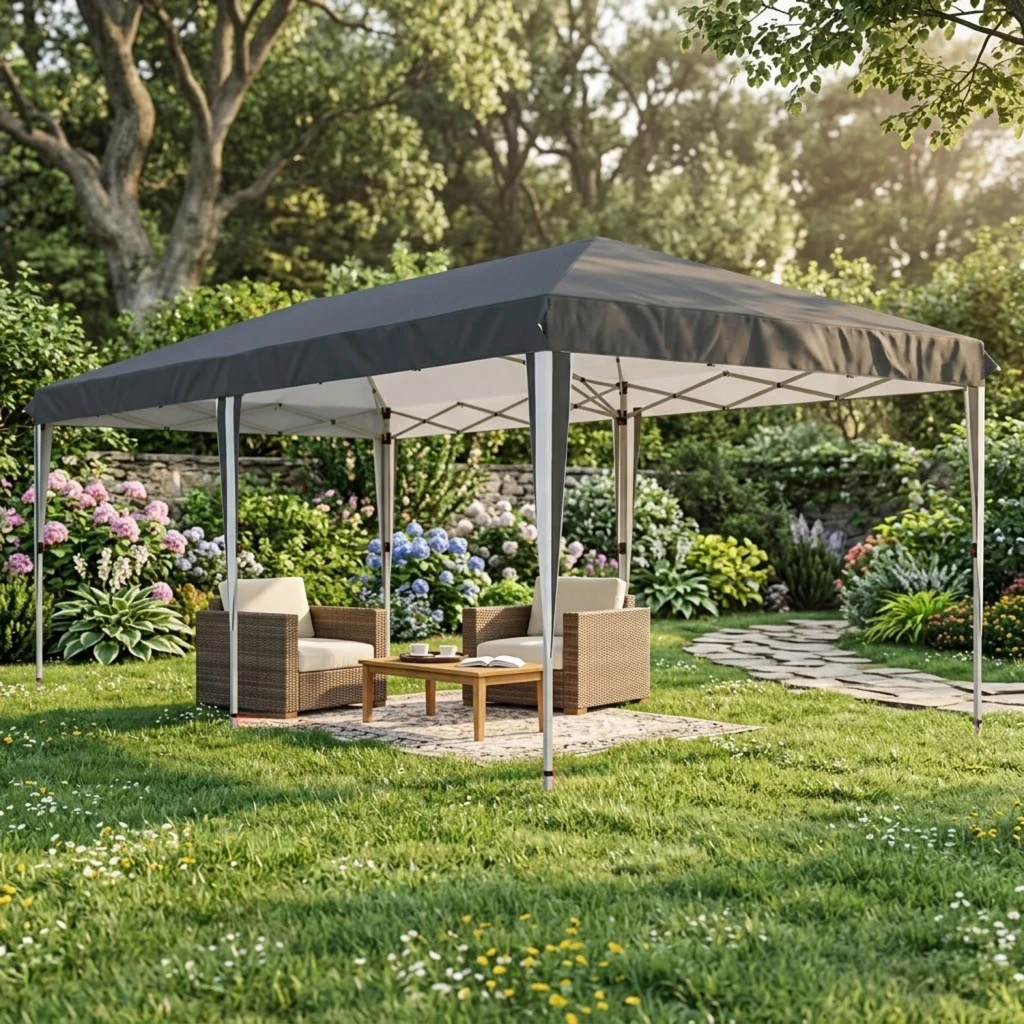 Gazebo Pieghevole 3x6 Metri Con Pareti Laterali E Finestre Impermeabile Altezza Regolabile Struttura In Metallo Nero - Image 7