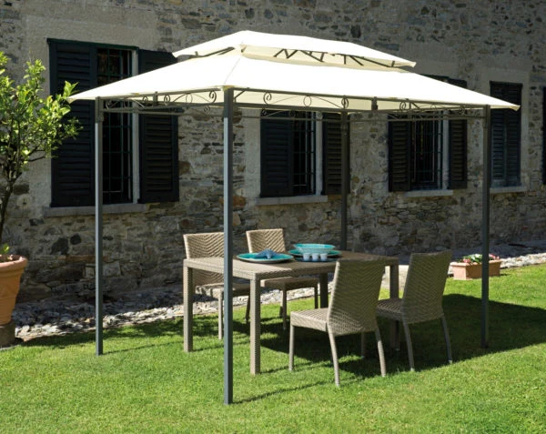 Gazebo rettangolare in ferro antracite, copertura poliestere ecru, 3x2 mt Illinois - Image 4