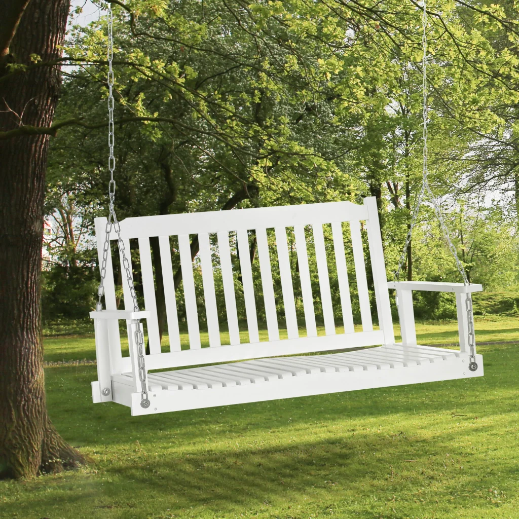 Giardino in legno massiccio per 2 persone Terrazza a Dondola 117×69×60cm Bianco - Image 2