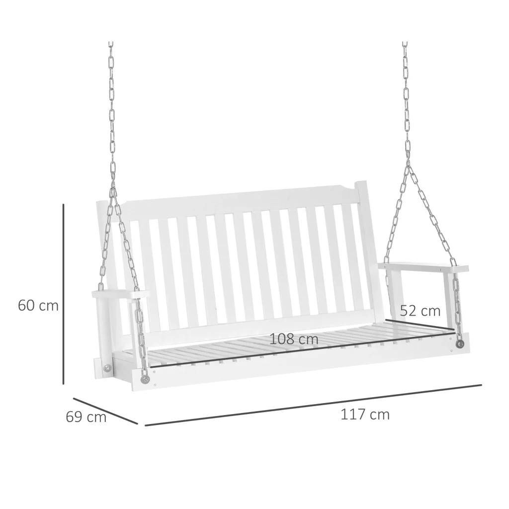 Giardino in legno massiccio per 2 persone Terrazza a Dondola 117×69×60cm Bianco - Image 3