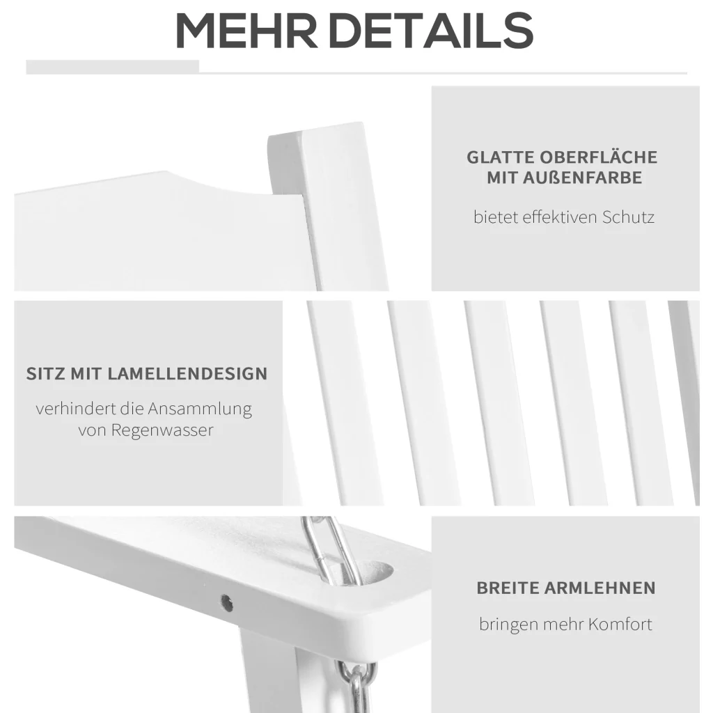 Giardino in legno massiccio per 2 persone Terrazza a Dondola 117×69×60cm Bianco - Image 4