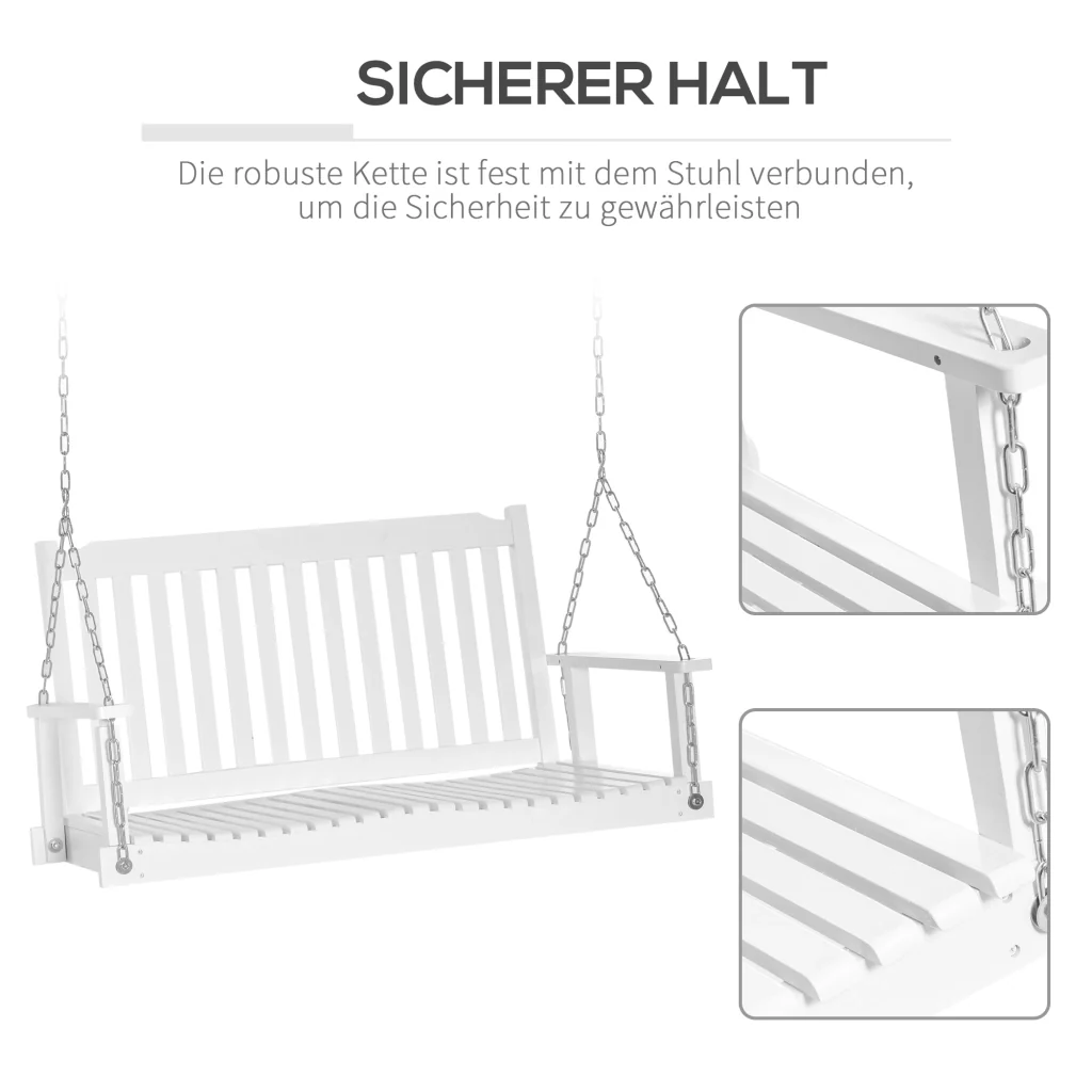 Giardino in legno massiccio per 2 persone Terrazza a Dondola 117×69×60cm Bianco - Image 5