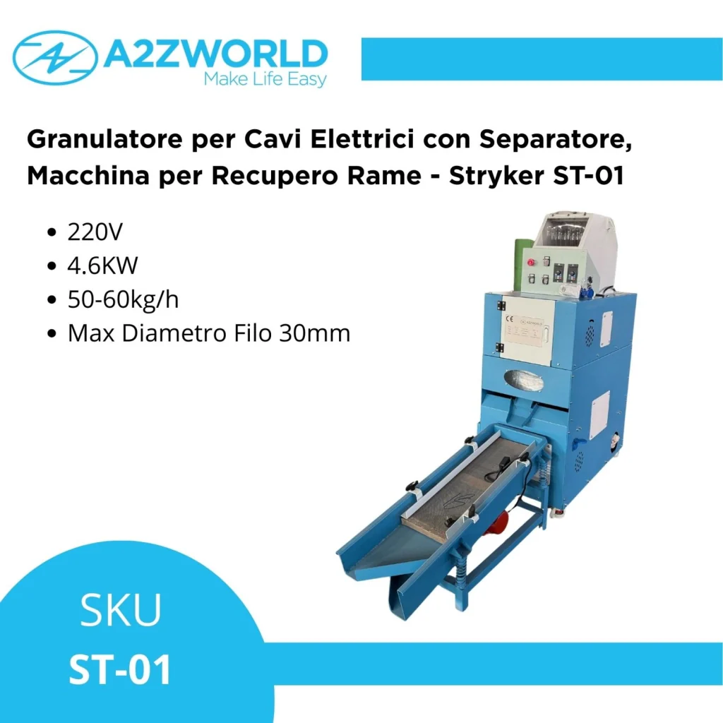 Granulatore di Cavi Elettrici, Macchina Riciclaggio Cavi Rame, Trituratore e Separatore Cavi Elettrici Per Recupero Rame e Plastica, 220V 4.6KW, 50-60kg/h, Max Diametro Filo 30mm, Stryker ST-01 - Image 2