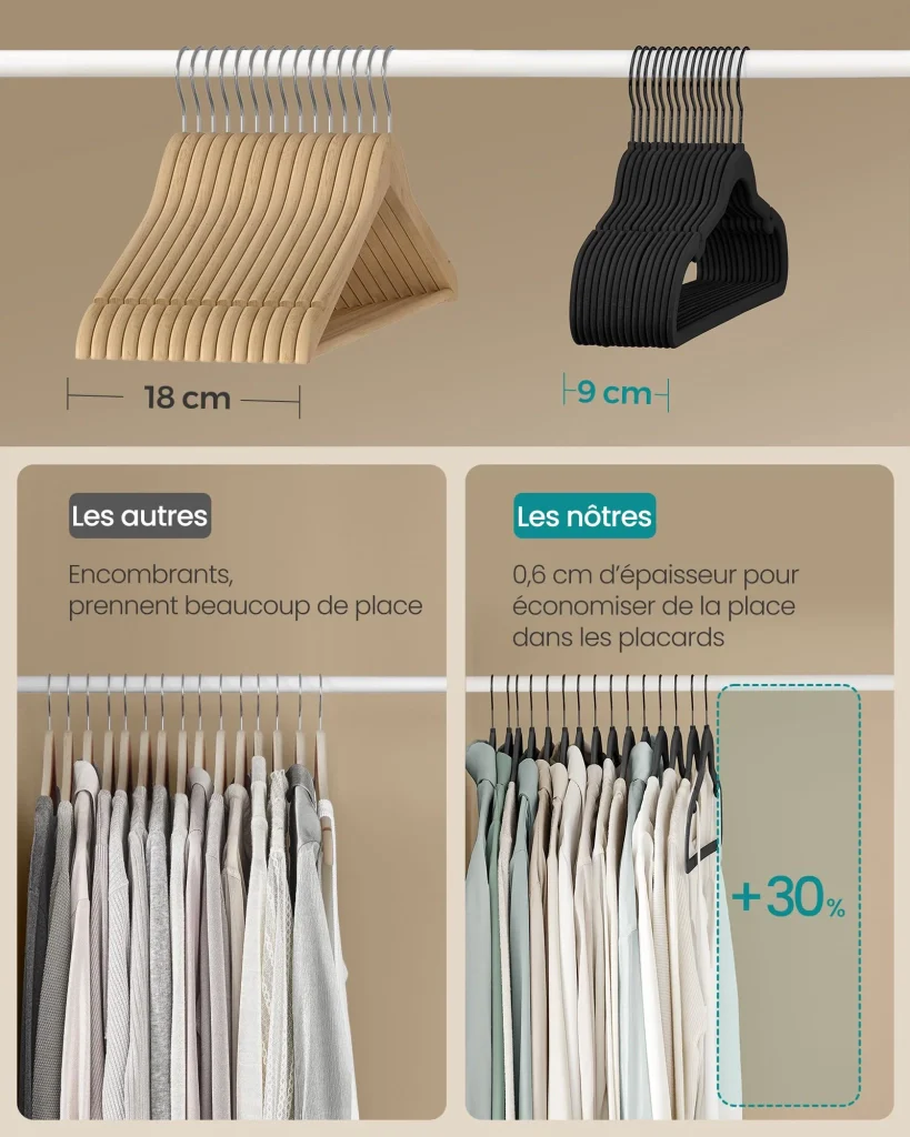 Grucce in velluto set da 50 antiscivolo con ganci girevoli lunghe 45 cm per cappotti abiti pantaloni cravatte nere 12_0005078 - Image 3