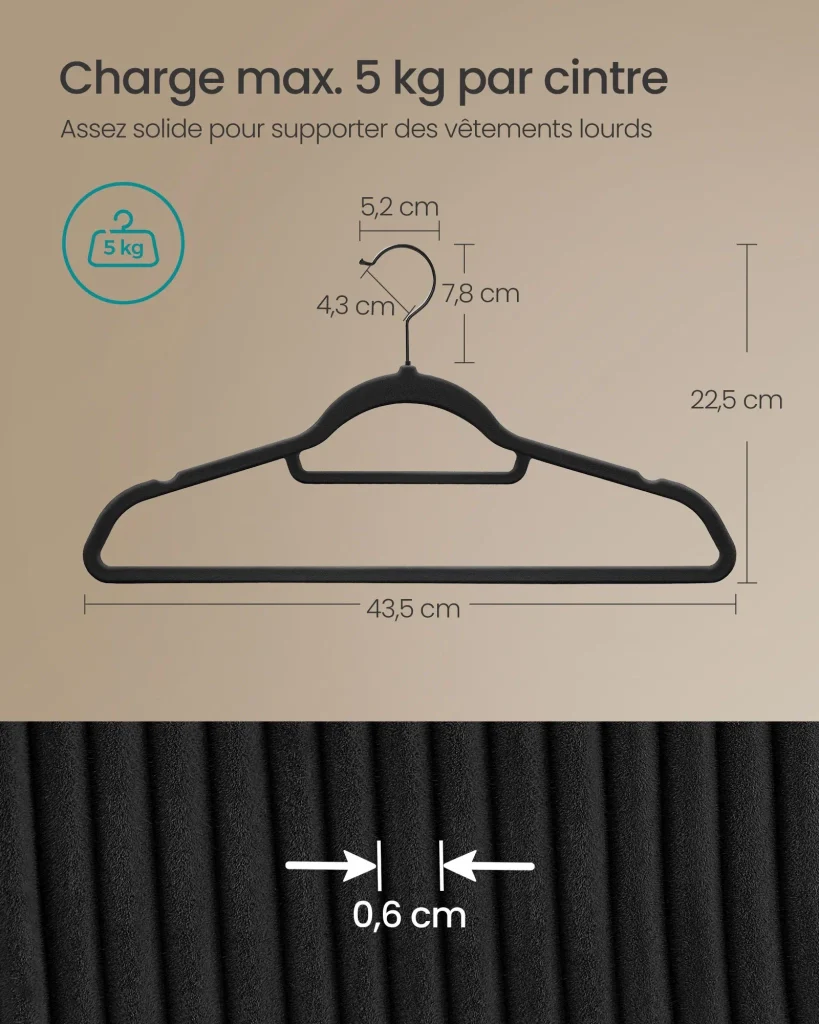 Grucce in velluto set da 50 antiscivolo con ganci girevoli lunghe 45 cm per cappotti abiti pantaloni cravatte nere 12_0005078 - Image 4