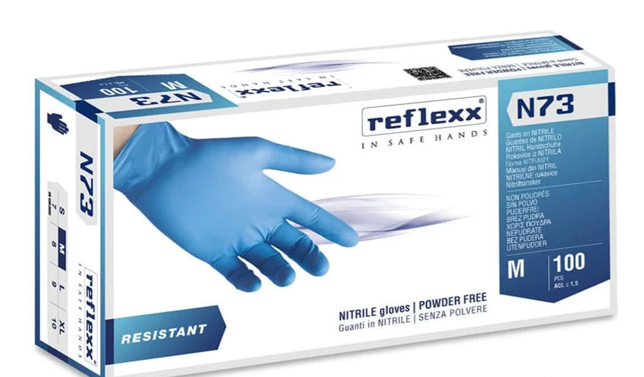 GUANTI NITRILE MONOUSO 'N73' extra strong (7 gr) - tg. M  - REFLEXX - Image 3