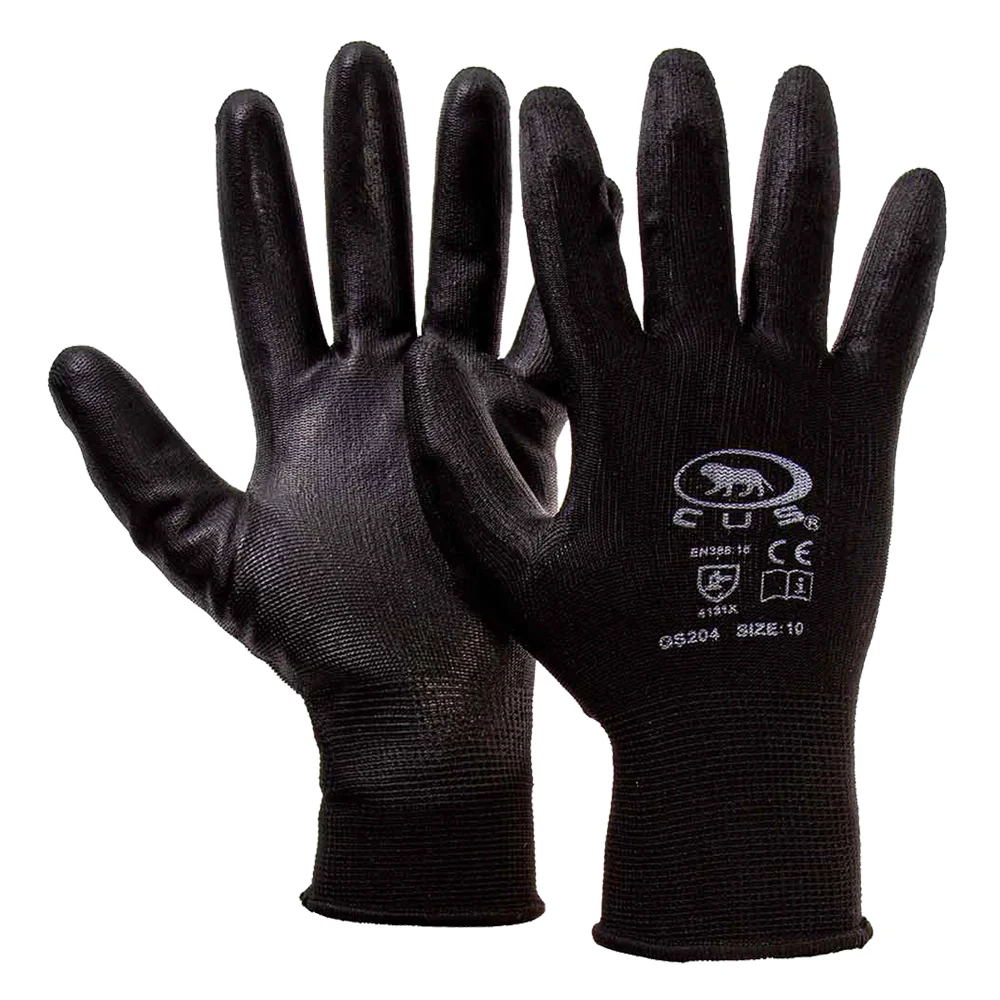 GUANTI POLIESTERE / POLIURETANO Tg. 8 (M) - palmo nero- 12 coppia  - BricoGo