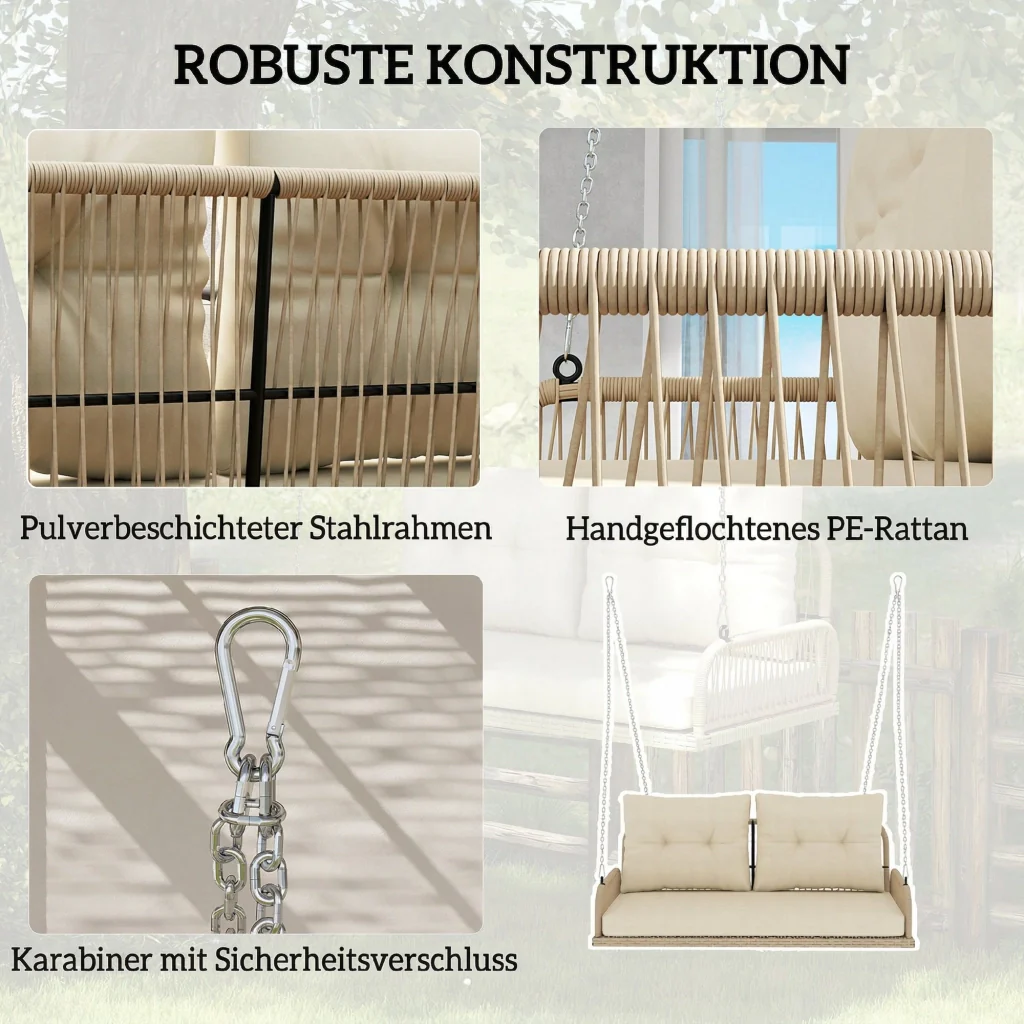 Hollywood Swing a 2 posti in rattan 115x66x44cm beige massimo 240kg - Image 6
