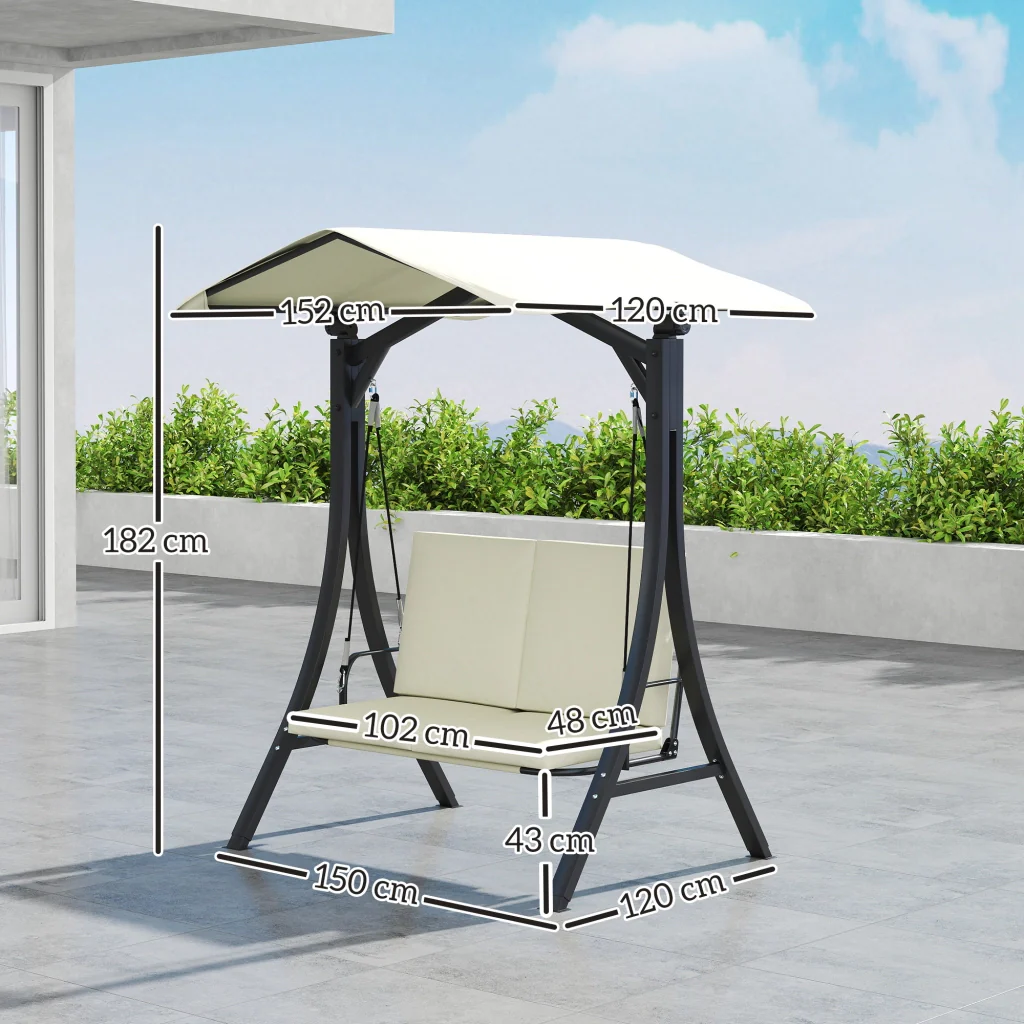 Hollywood Swing con cuscino solare regolabile per il sedile a baldacchino biposto fino a 220kg 150x120x182cm crema - Image 3