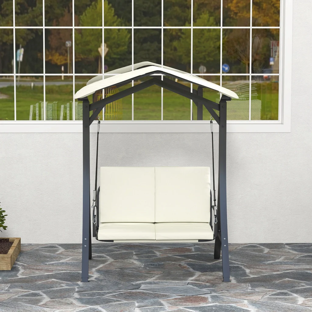 Hollywood Swing con cuscino solare regolabile per il sedile a baldacchino biposto fino a 220kg 150x120x182cm crema - Image 7