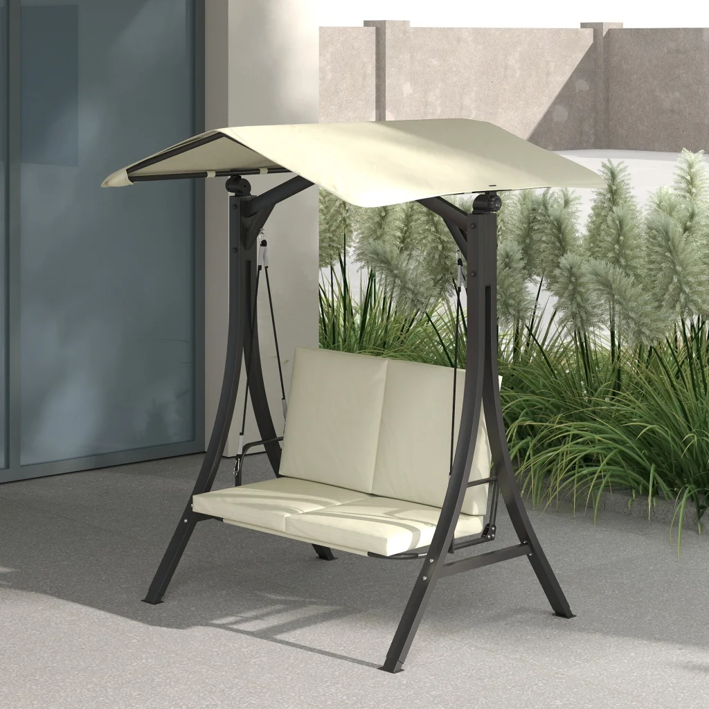 Hollywood Swing con cuscino solare regolabile per il sedile a baldacchino biposto fino a 220kg 150x120x182cm crema - Image 8