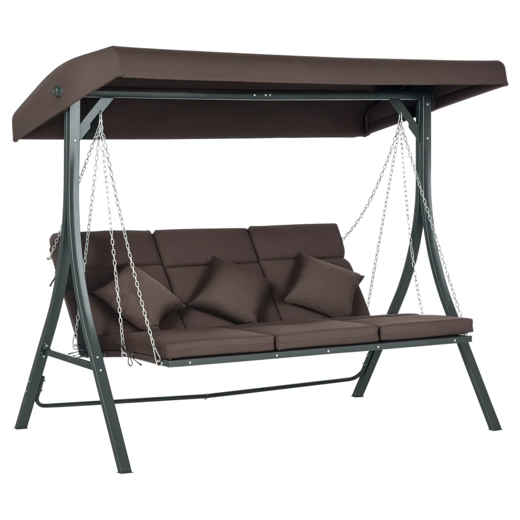 Hollywood Swing per 3 persone tende sole regolabile fino a 270 kg marrone 198 x 118 x 168 cm