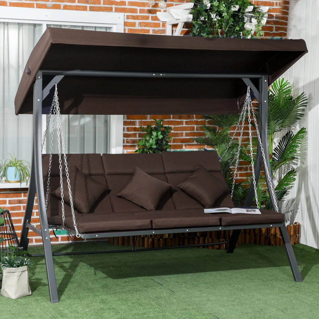 Hollywood Swing per 3 persone tende sole regolabile fino a 270 kg marrone 198 x 118 x 168 cm - Image 2