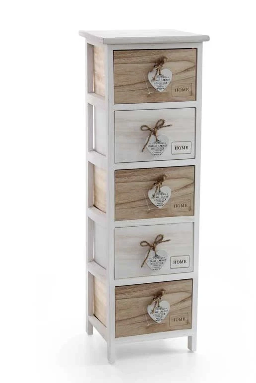 HOME CASSETTIERA IN LEGNO DECORATA A 5 CASSETTI 26 X 32 XH98 CM BICOLOR