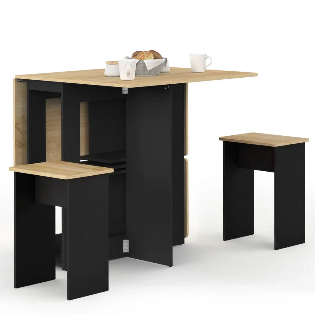 IDMarket - EDI Consolle pieghevole per 2-4 persone in legno nero con piano in faggio e 4 sgabelli - Image 4