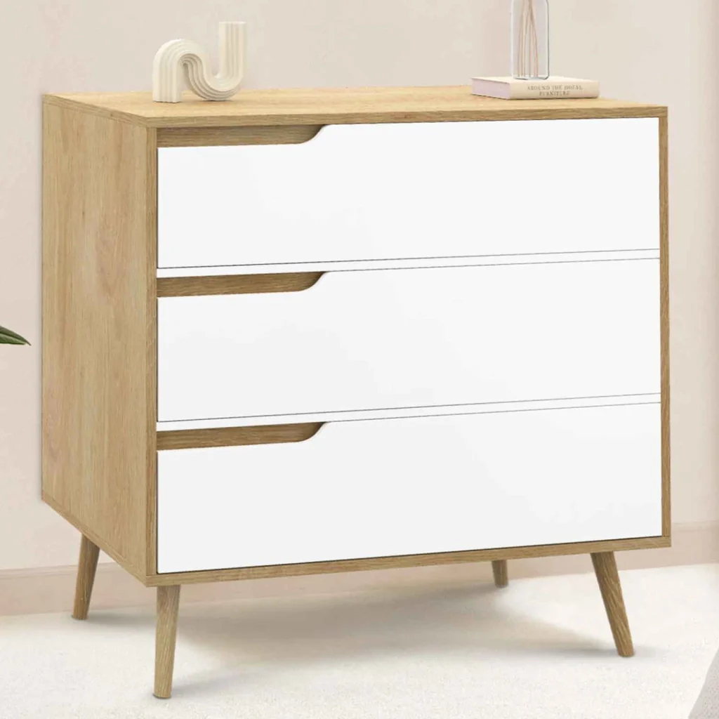 IDMarket - HELSINKI Cassettone a 3 cassetti da 80 cm Legno scandinavo e bianco - Image 2