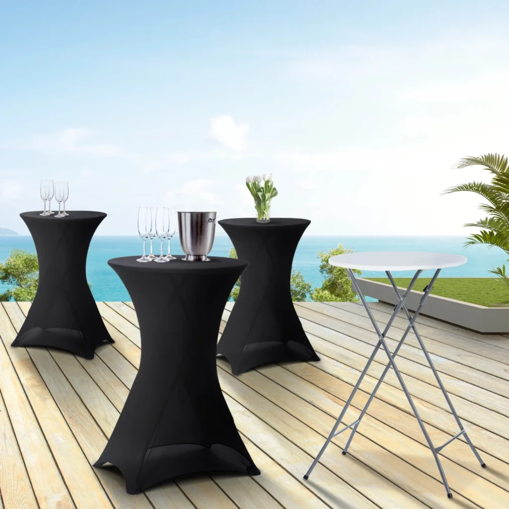 IDMarket - Set di 4 tavoli alti pieghevoli 105 CM e 4 coperture nere - Image 2