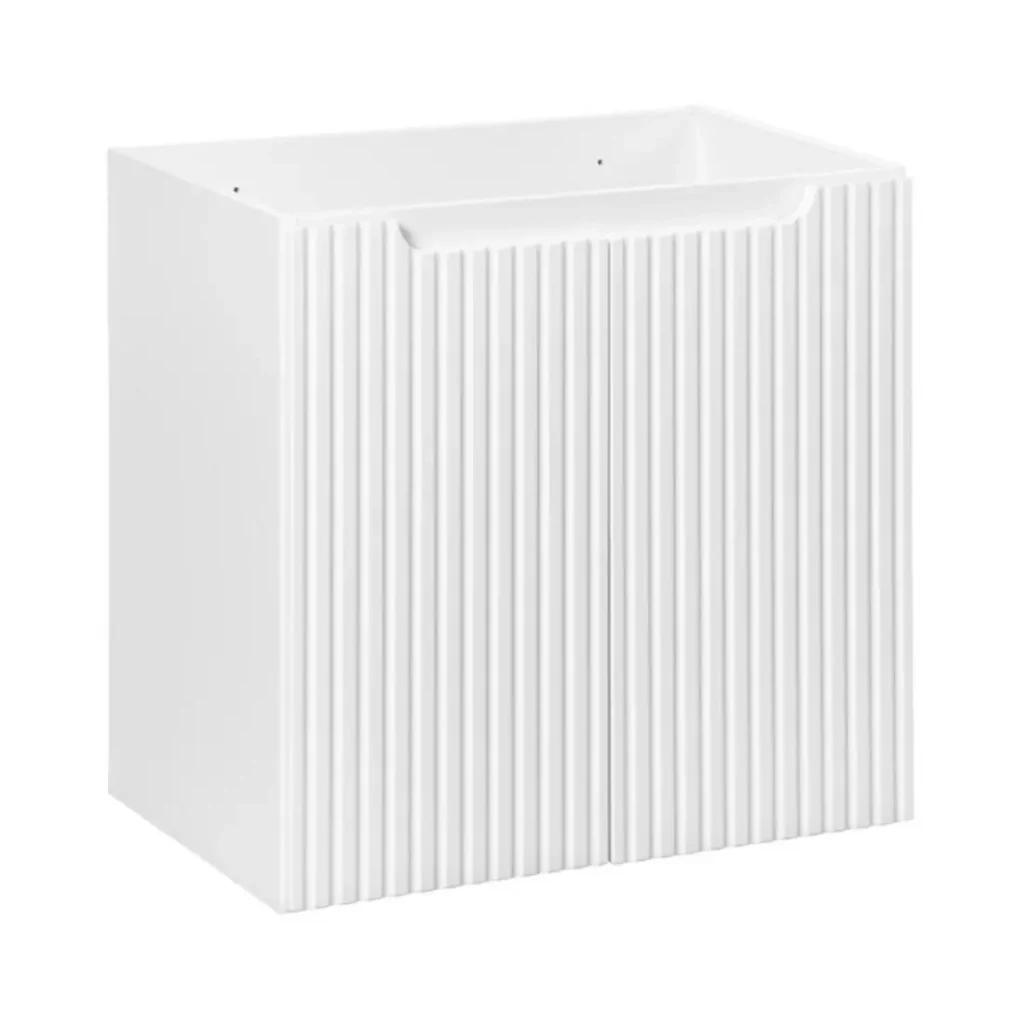 Insieme da bagno sospeso VANO bianco 60cm: mobile sottolavabo con ante scanalate + lavabo incassato bianco - Image 3