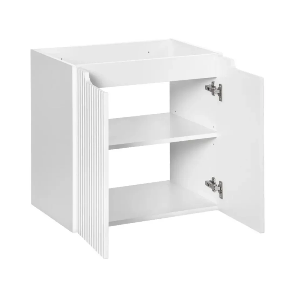 Insieme da bagno sospeso VANO bianco 60cm: mobile sottolavabo con ante scanalate + lavabo incassato bianco - Image 4