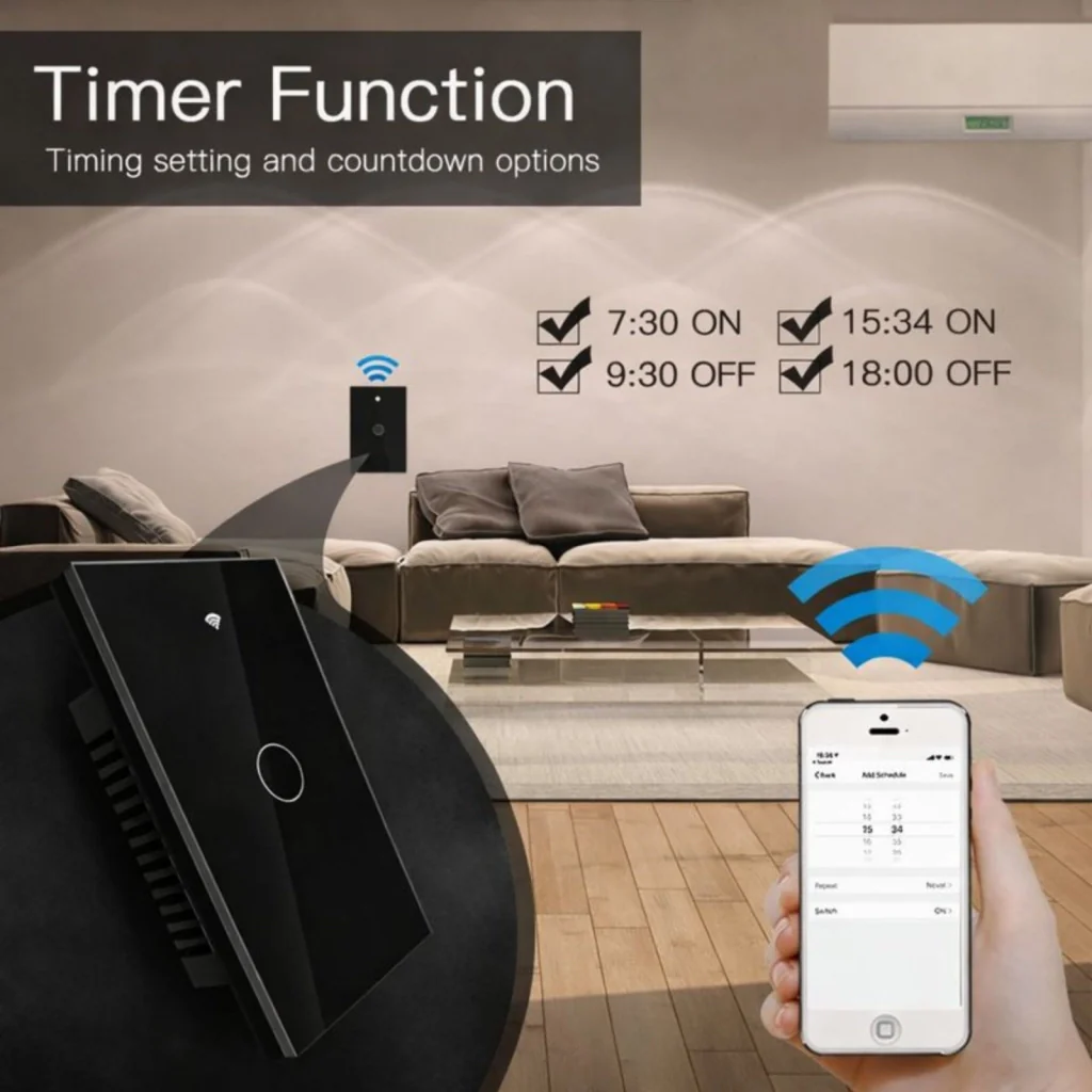 Interruttore Da Incasso Scatola 503, Touch Nero, WIFI 2.4G Matter, TUYA, Smart Life,Apple Home, Google Home, Alexa, SmartThings, 10A, AC 90-250V, 50/60HZ, 120X72X38mm, IP20,Disponibili 1,2,3 Tasti (1 Tasto) - Image 5