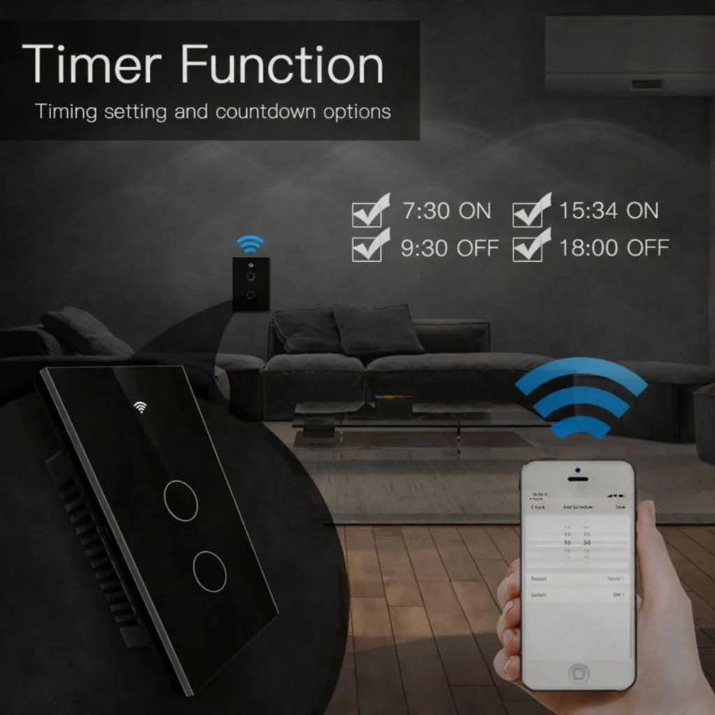 Interruttore Da Incasso Scatola 503, Touch Nero, WIFI 2.4G Matter, TUYA, Smart Life,Apple Home, Google Home, Alexa, SmartThings, 10A, AC 90-250V, 50/60HZ, 120X72X38mm, IP20,Disponibili 1,2,3 Tasti (2 Tasti) - Image 4