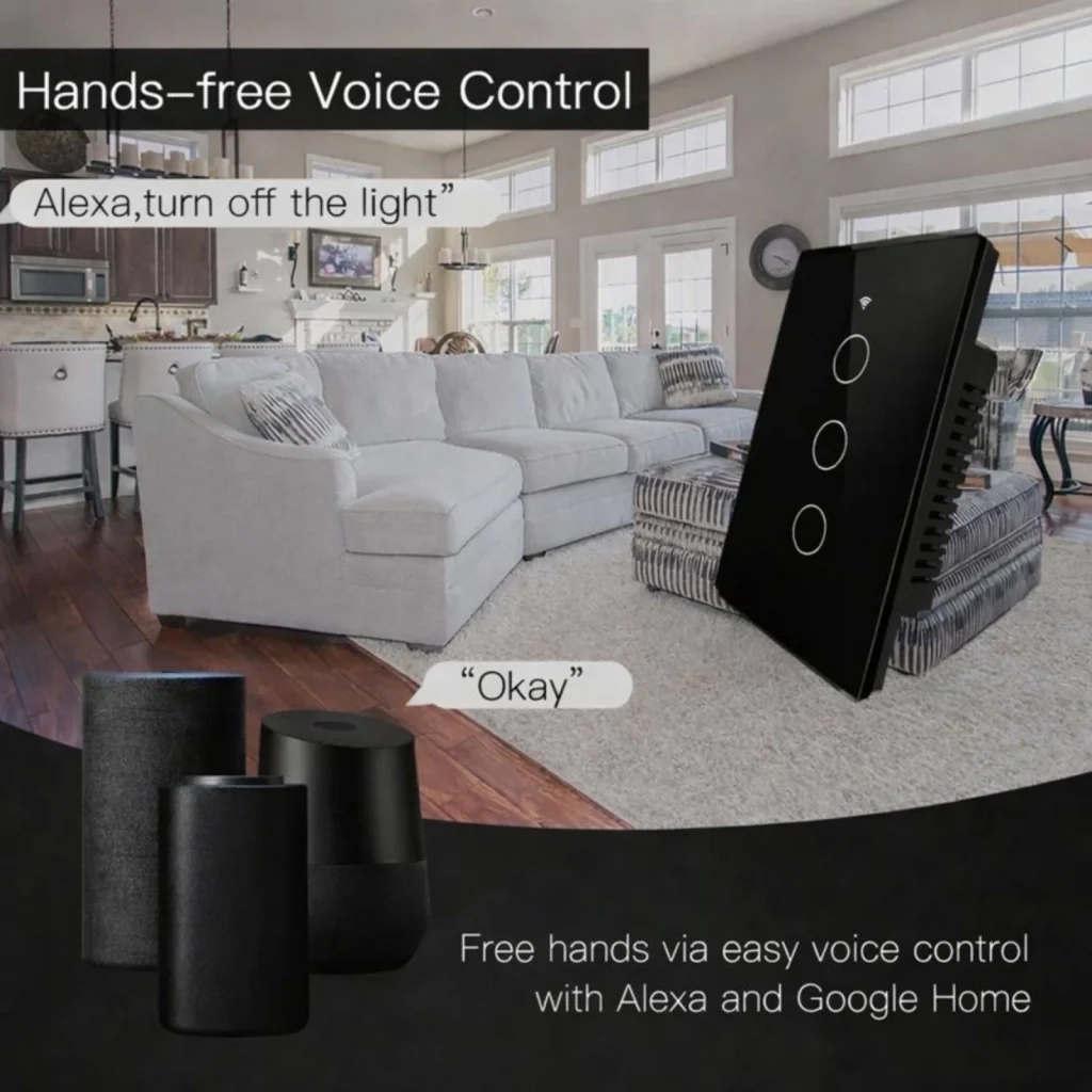 Interruttore Da Incasso Scatola 503, Touch Nero, WIFI 2.4G Matter, TUYA, Smart Life,Apple Home, Google Home, Alexa, SmartThings, 10A, AC 90-250V, 50/60HZ, 120X72X38mm, IP20,Disponibili 1,2,3 Tasti (3 Tasti) - Image 4