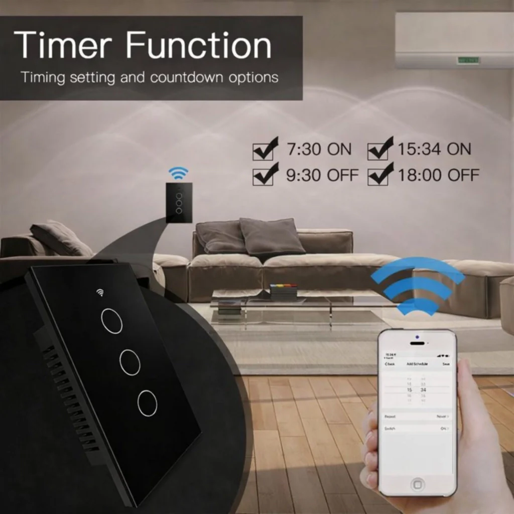 Interruttore Da Incasso Scatola 503, Touch Nero, WIFI 2.4G Matter, TUYA, Smart Life,Apple Home, Google Home, Alexa, SmartThings, 10A, AC 90-250V, 50/60HZ, 120X72X38mm, IP20,Disponibili 1,2,3 Tasti (3 Tasti) - Image 5