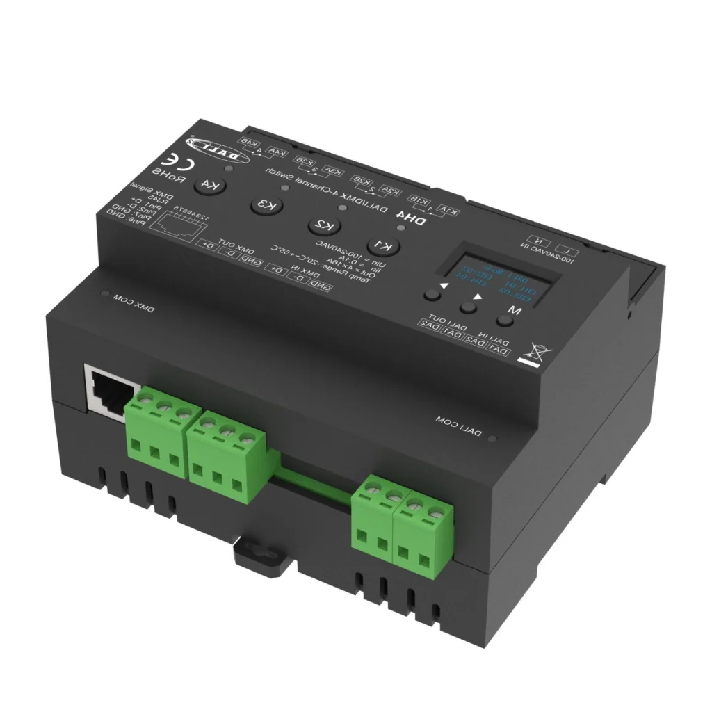 Interruttore Relè DALI DMX, 4 Canali con Contatto Pulito 16A, OLED Display, Guida DIN, DMX RDM, On Off per Luci e Carichi 220V Max 16A - Image 3