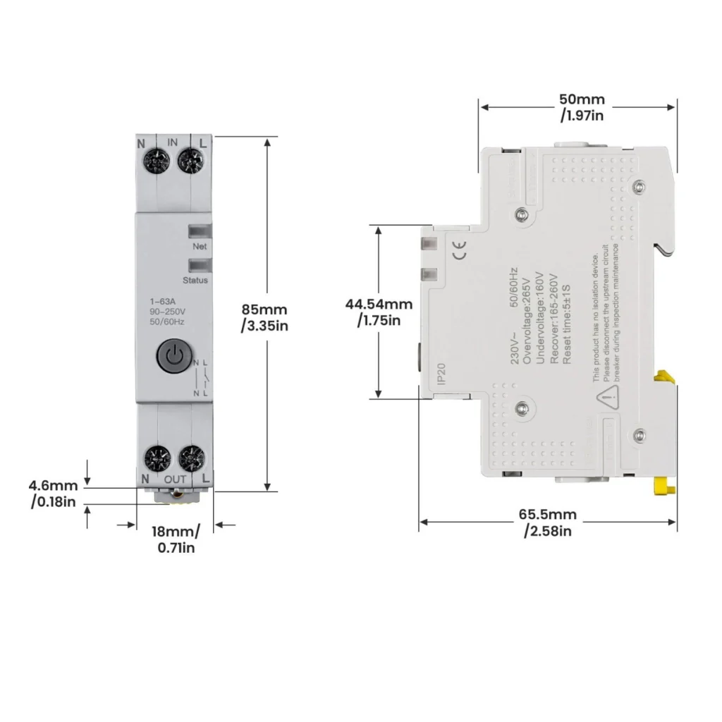 Interruttore WiFi Modulare 63A 220V, 1 Modulo DIN, Memoria, Controllo Remoto con App Tuya Smart Life, Monitoraggio Consumi in Tempo Reale, Compatibile Alexa e Google Home - Image 5