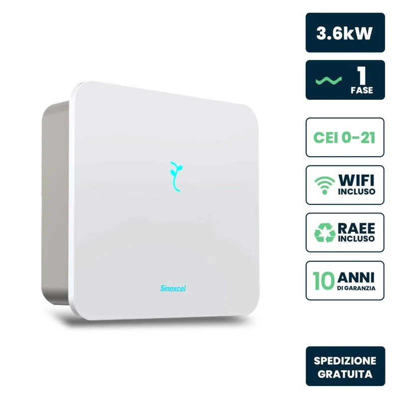 Inverter Fotovoltaico Monofase, Ibrido On-Grid/Off-Grid, Certificato CEI 0-21, Garanzia 10 Anni, IP65 (3.6KW) - Image 3