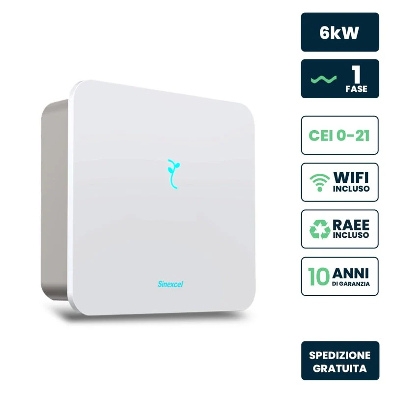 Inverter Fotovoltaico Monofase, Ibrido On-Grid/Off-Grid, Certificato CEI 0-21, Garanzia 10 Anni, IP65 (6KW) - Image 2