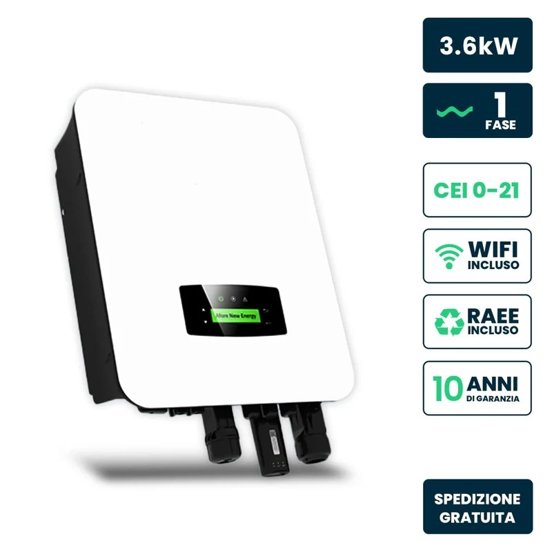 Inverter Fotovoltaico Monofase, Ibrido On-Grid/Off-Grid, Certificato CEI 0-21, Smart Meter Integrato, WiFi e TA Inclusi, Garanzia 10 Anni, IP65 (3.6KW) - Image 2