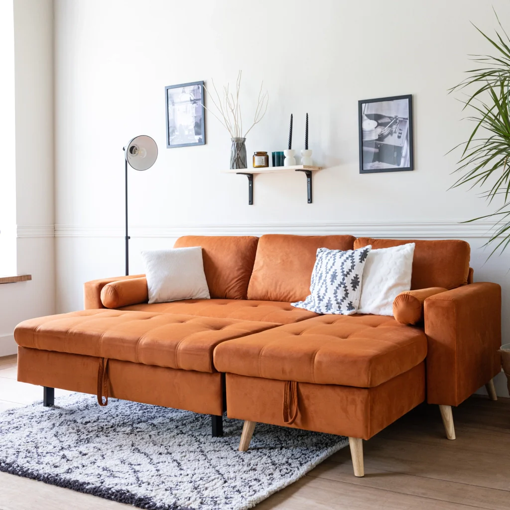 JAMESDivano letto angolare a 3 posti in velluto terracotta - Image 10