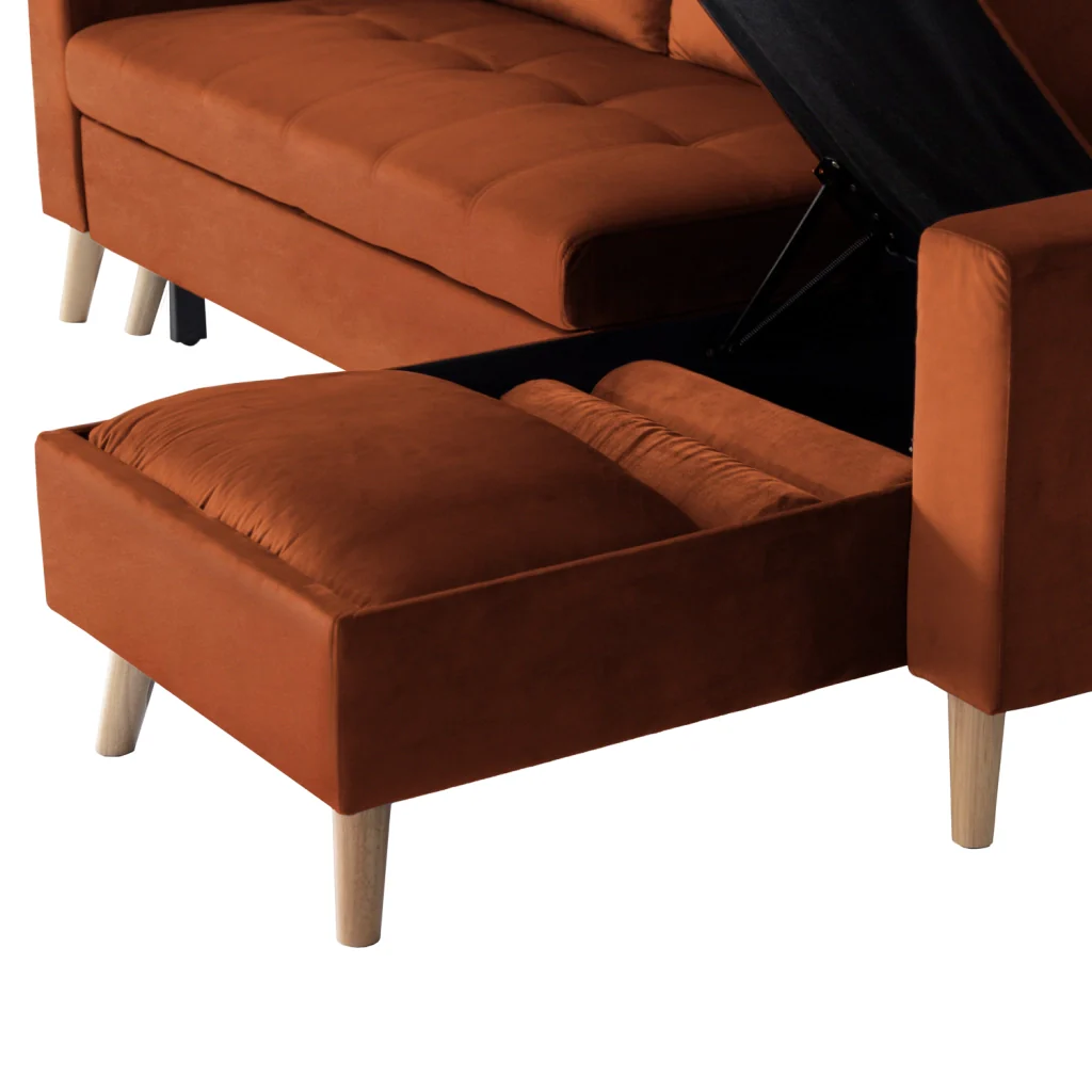 JAMESDivano letto angolare a 3 posti in velluto terracotta - Image 5