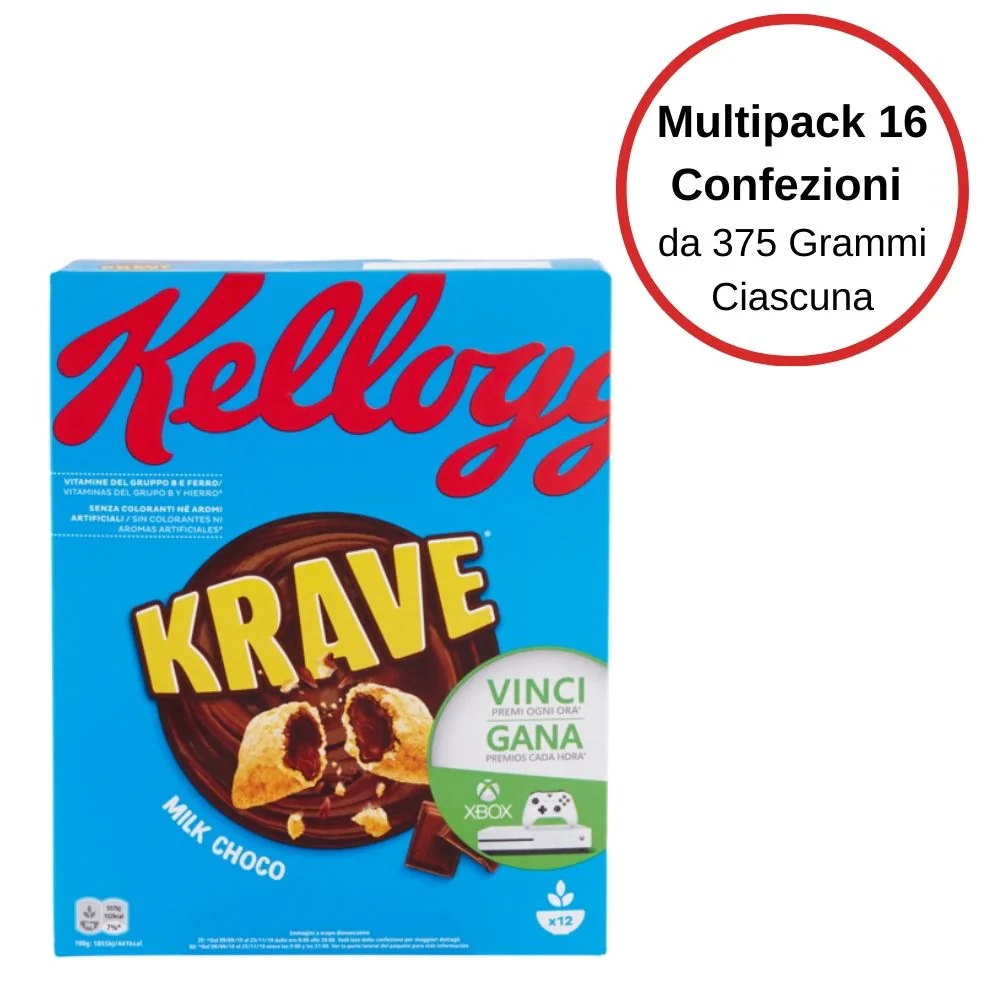 Kellogg's krave milk choco multipack da 16 confezioni da 375 grammi ciascuna