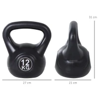 Kettlebell 12kg per Sport e Fitness con Base Piatta e Impugnatura, Kettlebell Pesi per Allenamento Home Gym Casa e Palestra, 27x21x31 cm, Nero - Image 3