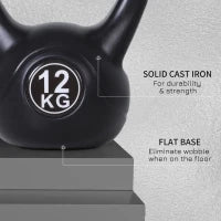 Kettlebell 12kg per Sport e Fitness con Base Piatta e Impugnatura, Kettlebell Pesi per Allenamento Home Gym Casa e Palestra, 27x21x31 cm, Nero - Image 6