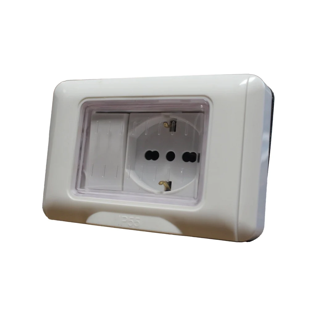 Kit Incasso IP55 Scatola 503 Premontato Presa Schuko 2P+T 10/16A + Interruttore Unipolare - Image 2