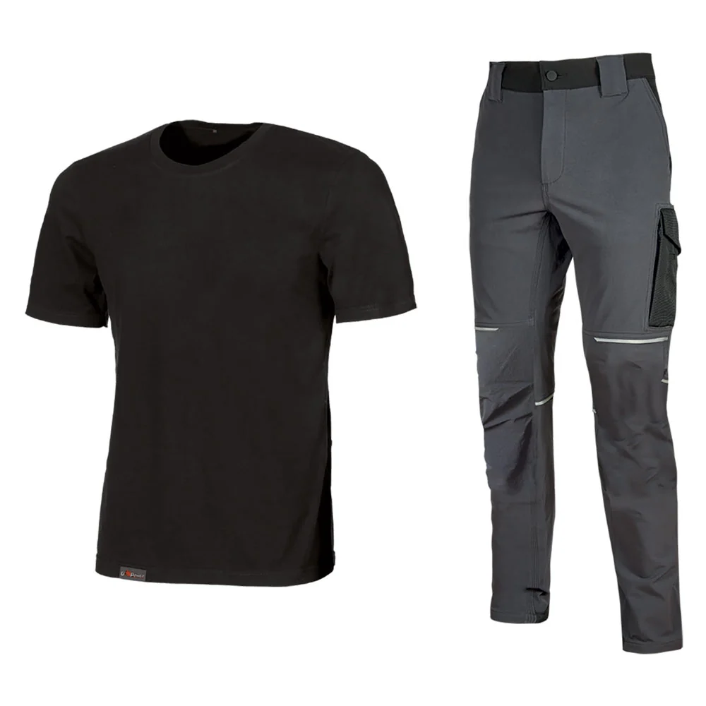 KIT T-SHIRT + PANTALONE 'WORK WEAR' tg. M (maglia black carbon / pantalone asphalt grey)  - UPOWER