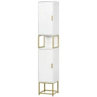 kleankin Colonna Bagno con 2 Armadietti e Ripiano in MDF e Acciaio, 30x30x170.7cm, Bianco e Oro - Image 10