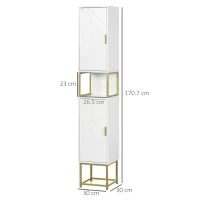 kleankin Colonna Bagno con 2 Armadietti e Ripiano in MDF e Acciaio, 30x30x170.7cm, Bianco e Oro - Image 3