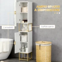 kleankin Colonna Bagno con 2 Armadietti e Ripiano in MDF e Acciaio, 30x30x170.7cm, Bianco e Oro - Image 4