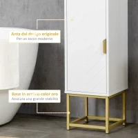 kleankin Colonna Bagno con 2 Armadietti e Ripiano in MDF e Acciaio, 30x30x170.7cm, Bianco e Oro - Image 6