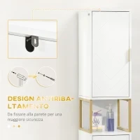 kleankin Colonna Bagno con 2 Armadietti e Ripiano in MDF e Acciaio, 30x30x170.7cm, Bianco e Oro - Image 7