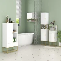 kleankin Colonna Bagno con 2 Armadietti e Ripiano in MDF e Acciaio, 30x30x170.7cm, Bianco e Oro - Image 8